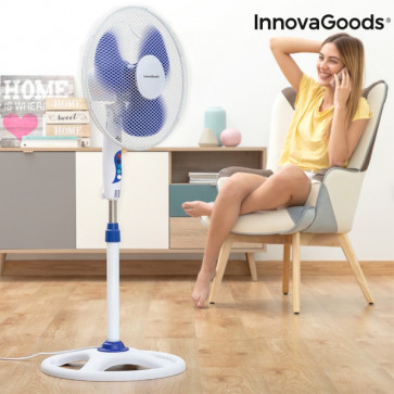 InnovaGoods Ø 40 cm 50W Witblauwe ventilator op standaard vol in werking