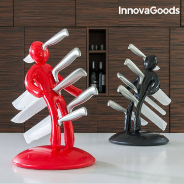 InnovaGoods Voodoo messenset met messenhouder zwart en rood