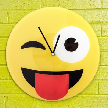 Knipoog Emoticon Wandklok, Wandklok, Emoticon, Knipoog,